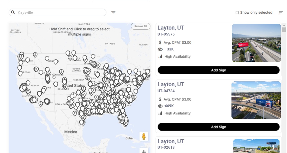 Billboard advertising in Kaysville Ut, Utah - Choose your favorite location