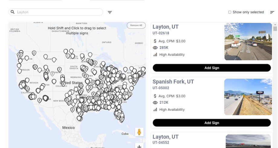 Billboard advertising in Layton Ut, Utah - Choose your favorite location