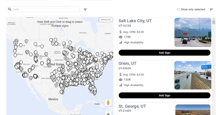Billboard advertising in Lehi Ut, Utah - Choose your favorite location