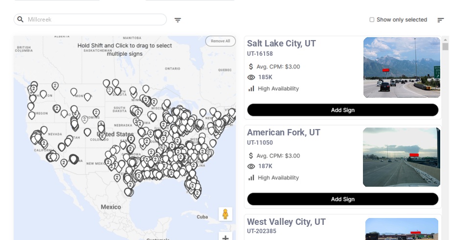 Billboard advertising in Millcreek Ut, Utah - Choose your favorite location