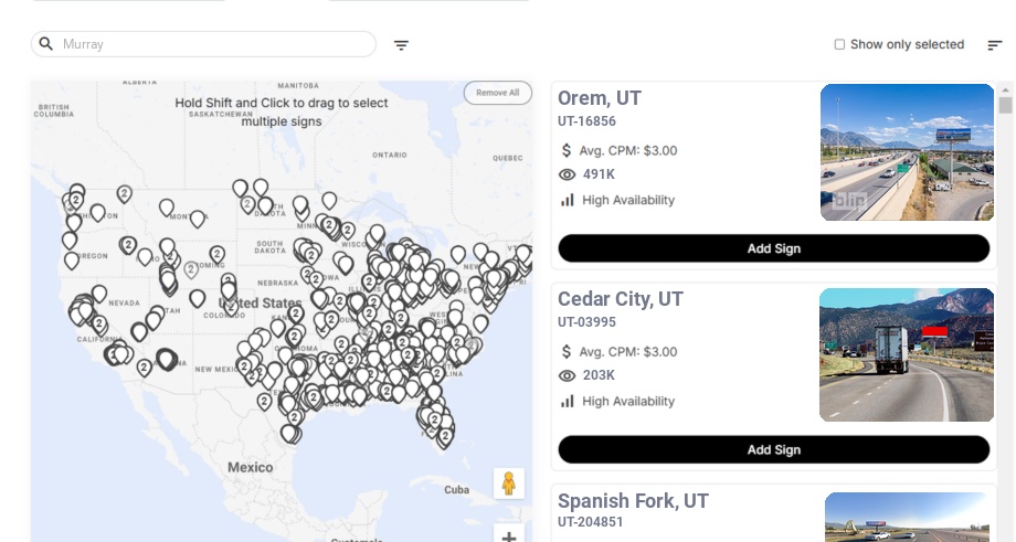 Billboard advertising in Murray, Utah - Choose your favorite location