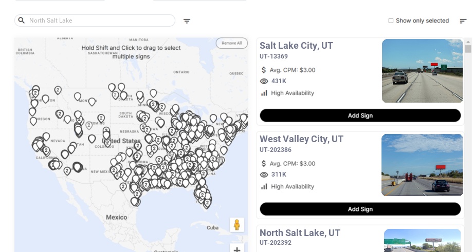 Billboard advertising in North Salt Lake, Utah - Choose your favorite location