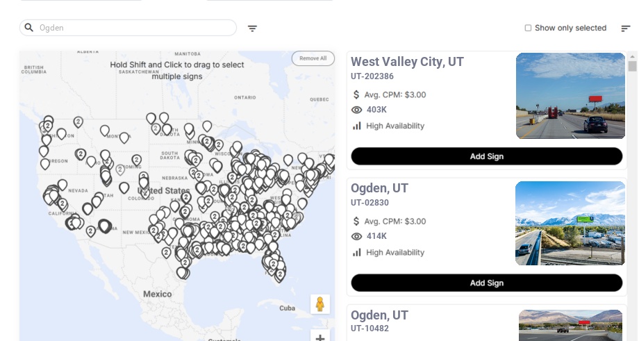 Billboard advertising in Ogden, Utah - Choose your favorite location