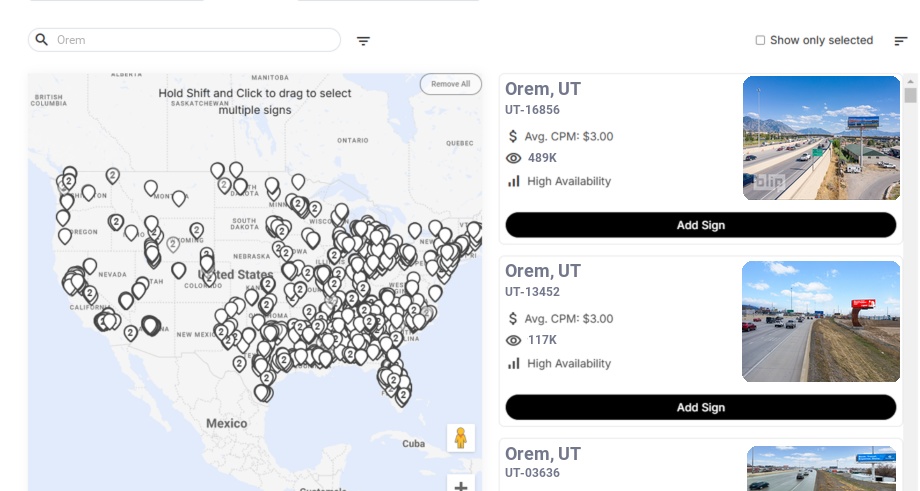 Billboard advertising in Orem Ut, Utah - Choose your favorite location