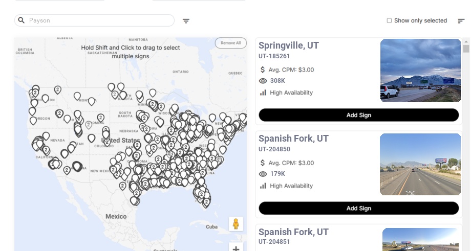 Billboard advertising in Payson Ut, Utah - Choose your favorite location