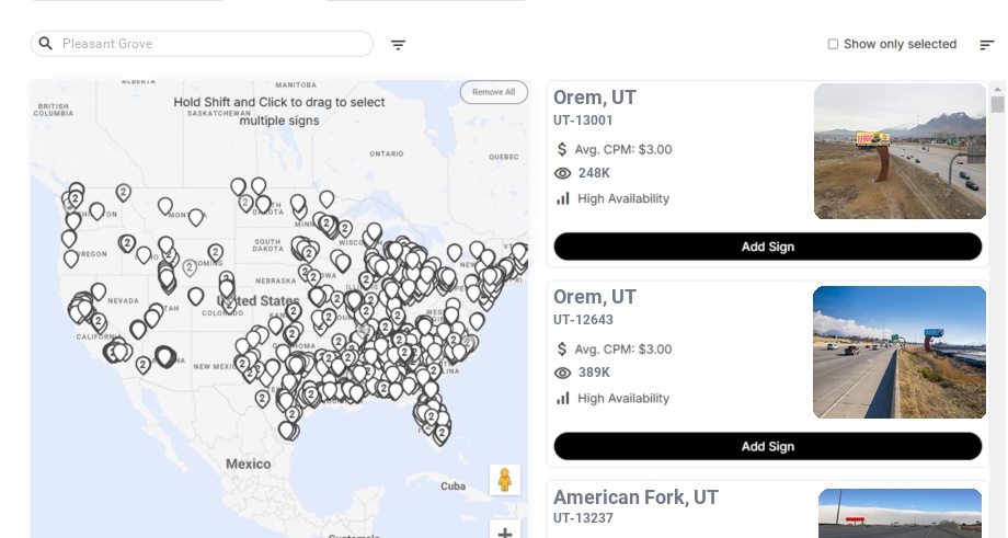 Billboard advertising in Pleasant Grove, Utah - Choose your favorite location