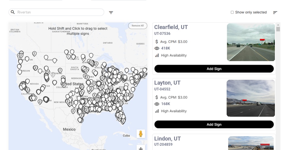 Billboard advertising in Riverton Ut, Utah - Choose your favorite location