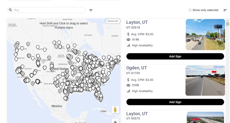 Billboard advertising in Roy Ut, Utah - Choose your favorite location