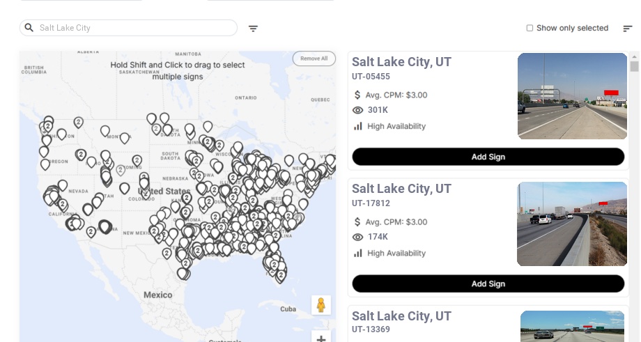 Billboard advertising in Salt Lake City, Utah - Choose your favorite location
