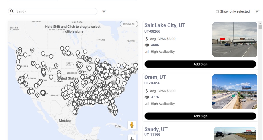 Billboard advertising in Sandy, Utah - Choose your favorite location