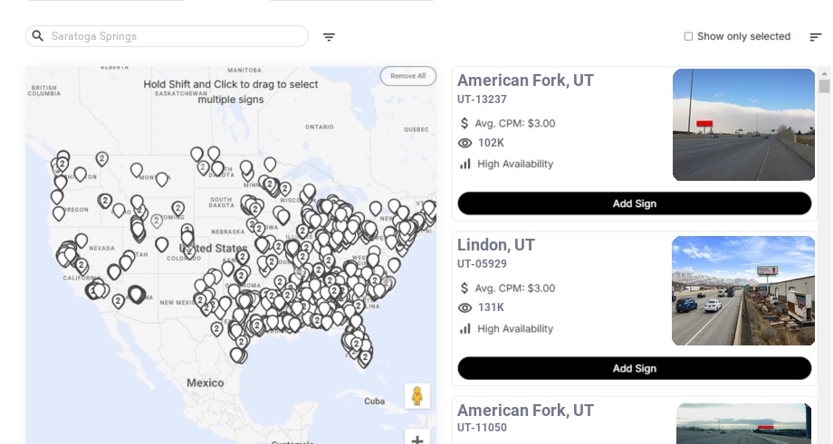 Billboard advertising in Saratoga Springs Ut, Utah - Choose your favorite location