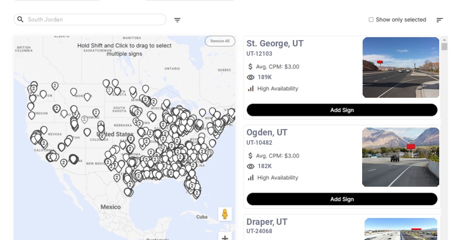 Billboard advertising in South Jordan Ut, Utah - Choose your favorite location