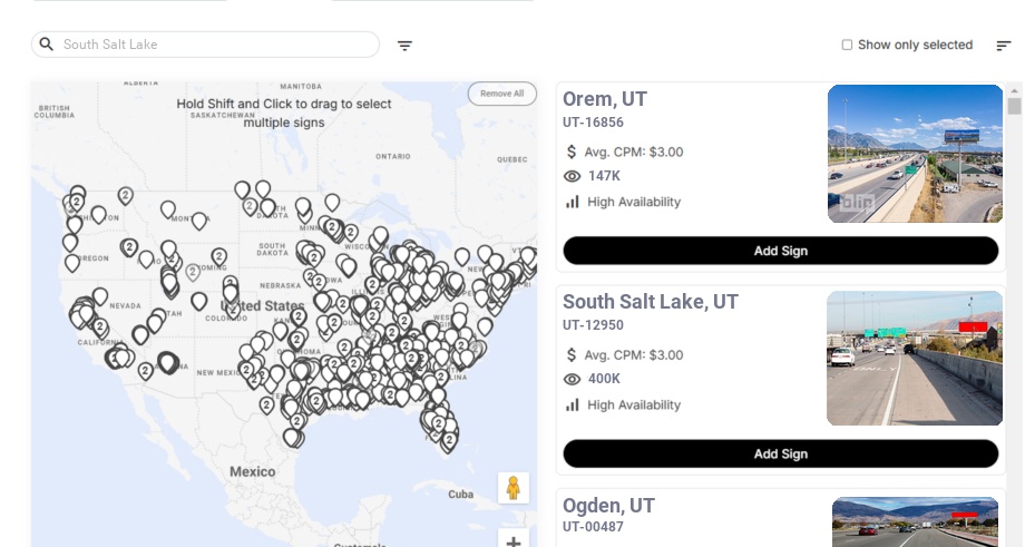 Billboard advertising in South Salt Lake Ut, Utah - Choose your favorite location