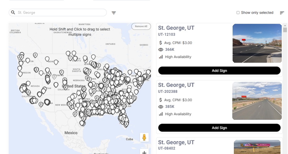 Billboard advertising in St George Ut, Utah - Choose your favorite location