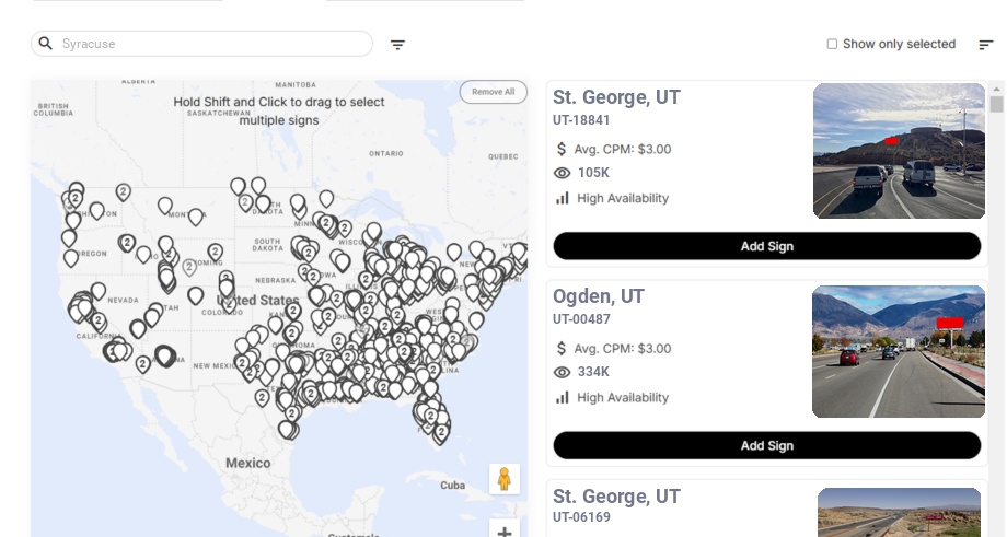 Billboard advertising in Syracuse Ut, Utah - Choose your favorite location
