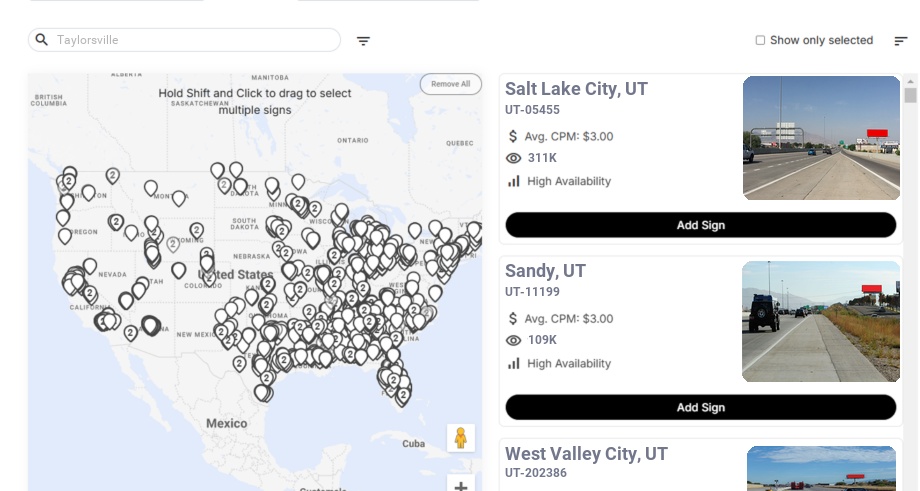 Billboard advertising in Taylorsville Ut, Utah - Choose your favorite location