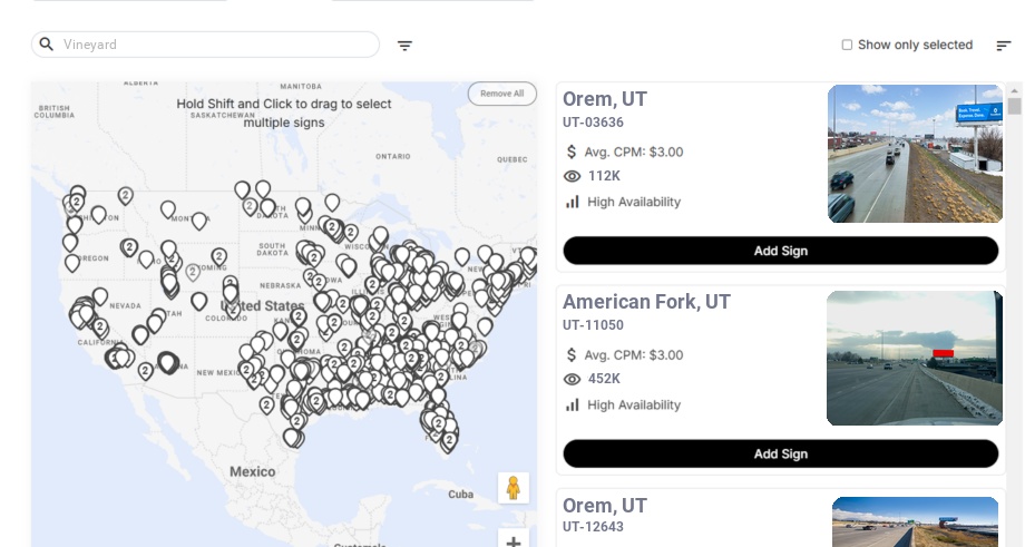 Billboard advertising in Vineyard Ut, Utah - Choose your favorite location