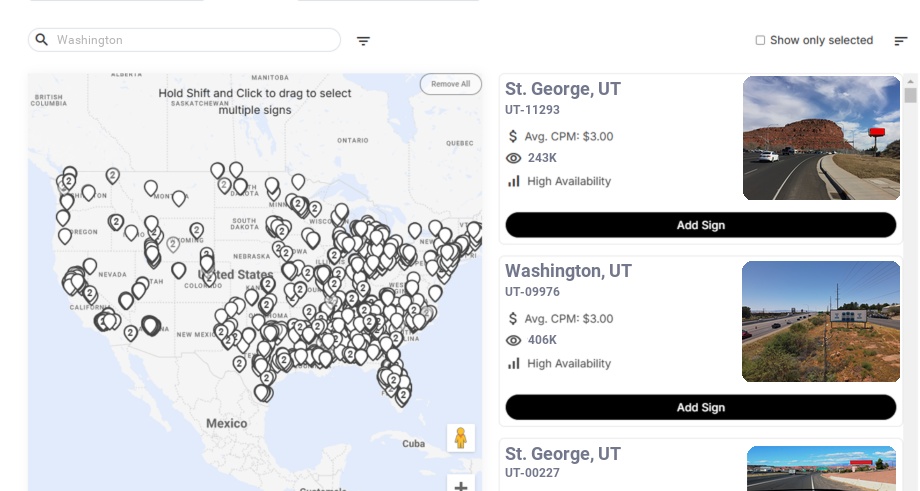 Billboard advertising in Washington Ut, Utah - Choose your favorite location