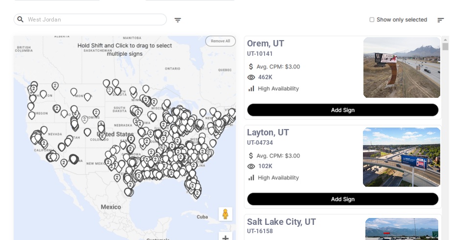 Billboard advertising in West Jordan Ut, Utah - Choose your favorite location