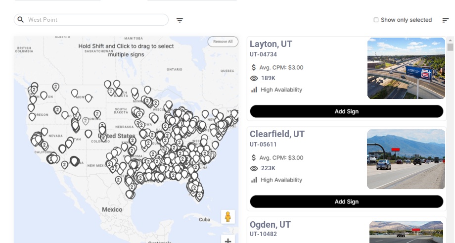 Billboard advertising in West Point, Utah - Choose your favorite location