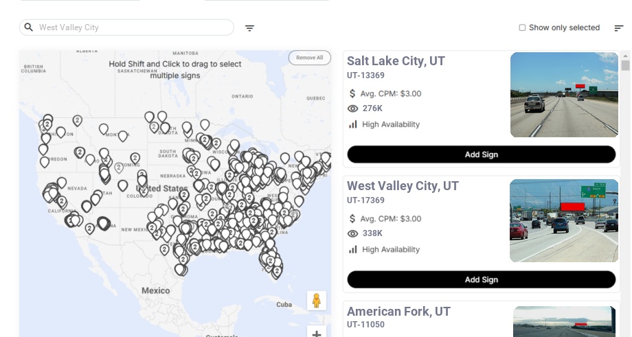 Billboard advertising in West Valley City, Utah - Choose your favorite location