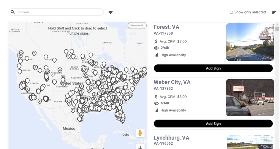 Billboard advertising in Verona Va, Virginia - Choose your favorite location