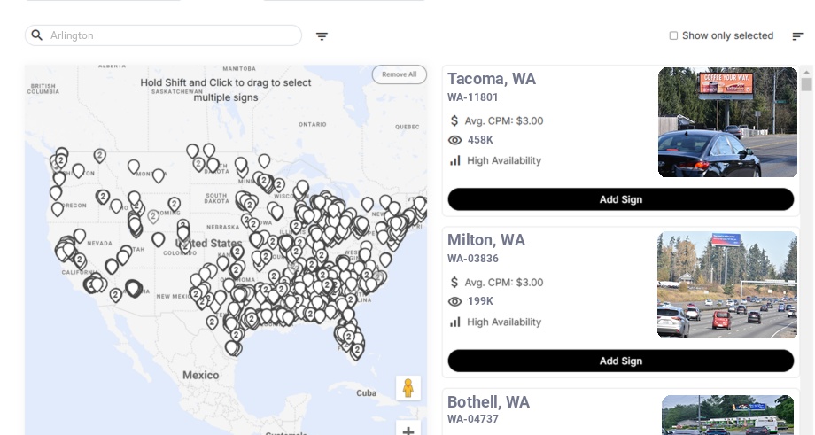 Billboard advertising in Arlington Wa, Washington - Choose your favorite location