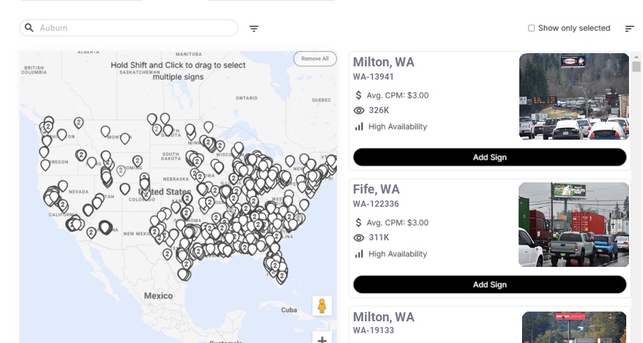 Billboard advertising in Auburn Wa, Washington - Choose your favorite location