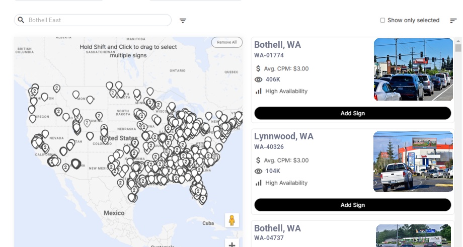 Billboard advertising in Bothell East Wa, Washington - Choose your favorite location
