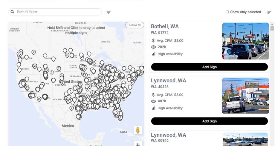 Billboard advertising in Bothell West Wa, Washington - Choose your favorite location