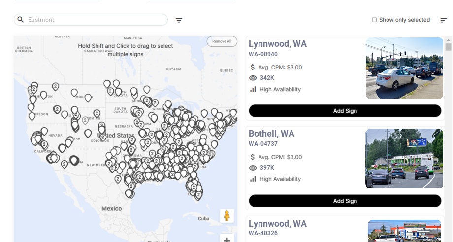 Billboard advertising in Eastmont Wa, Washington - Choose your favorite location