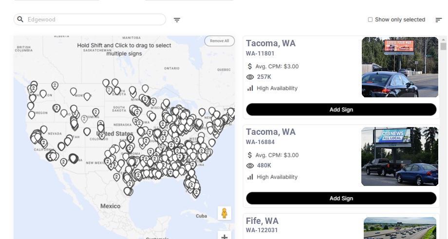 Billboard advertising in Edgewood Wa, Washington - Choose your favorite location