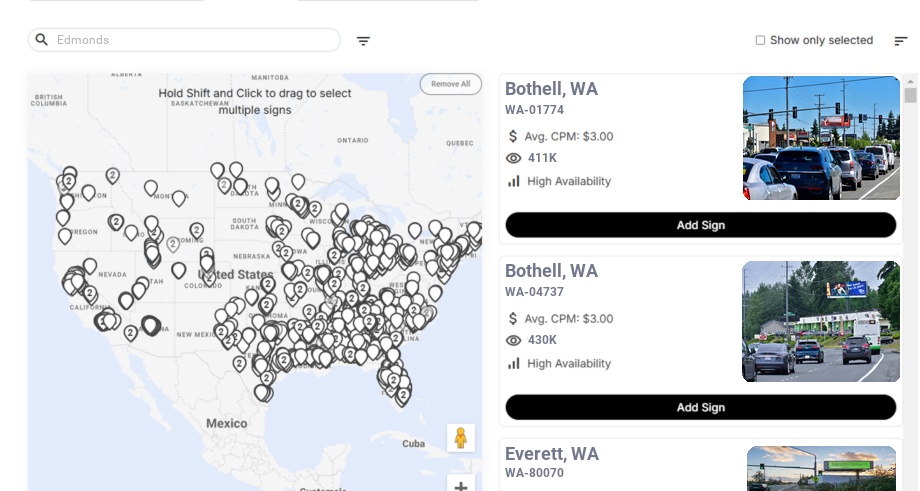 Billboard advertising in Edmonds Wa, Washington - Choose your favorite location