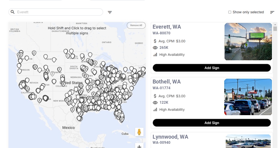 Billboard advertising in Everett Wa, Washington - Choose your favorite location