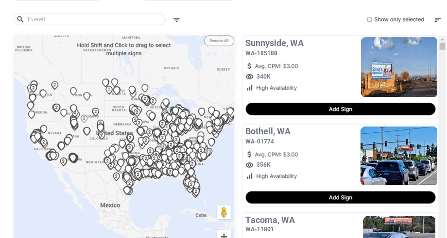 Billboard advertising in Everett, Washington - Choose your favorite location