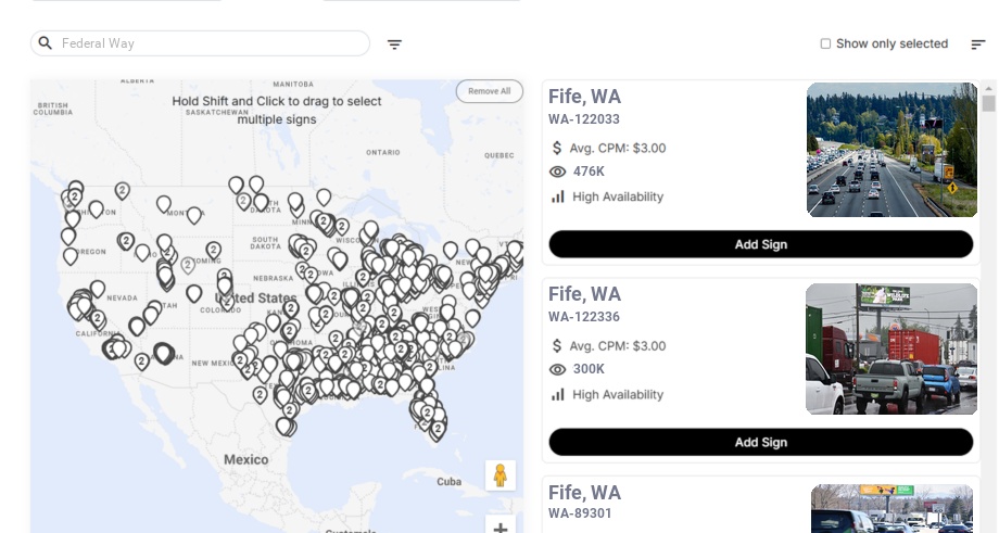 Billboard advertising in Federal Way Wa, Washington - Choose your favorite location