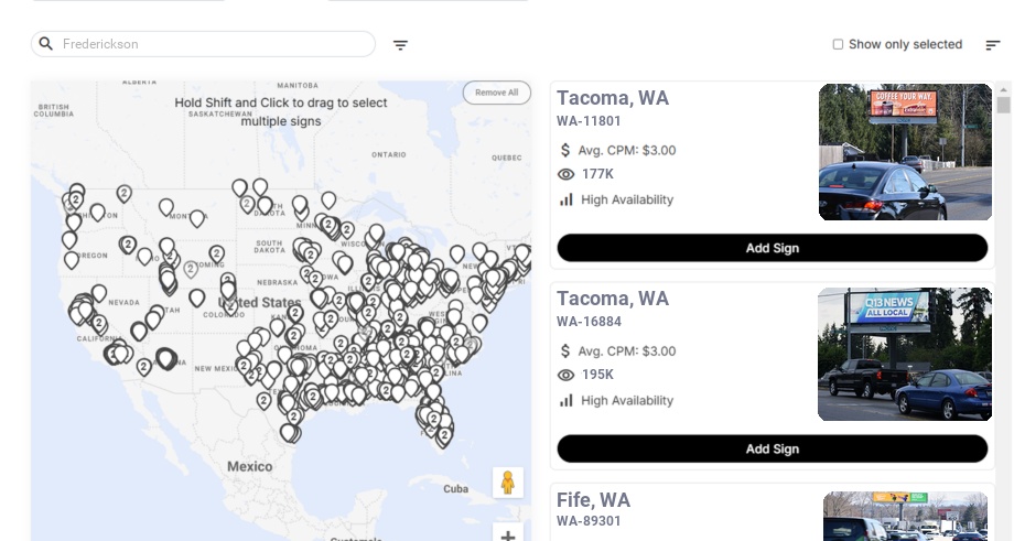 Billboard advertising in Frederickson Wa, Washington - Choose your favorite location