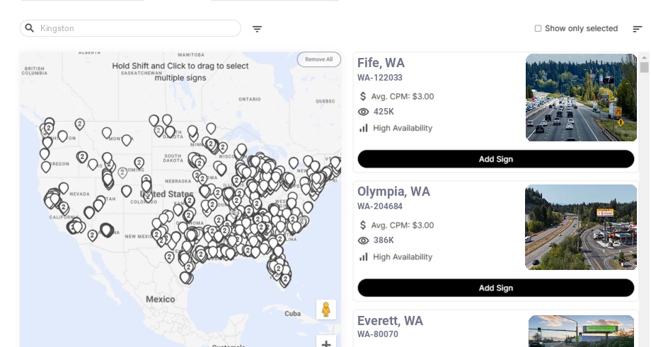 Billboard advertising in Kingston, Washington - Choose your favorite location