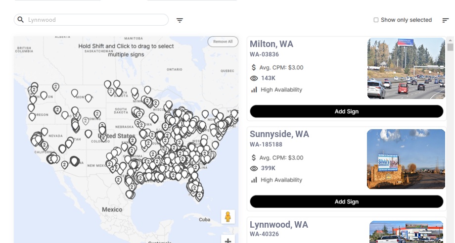Billboard advertising in Lynnwood, Washington - Choose your favorite location