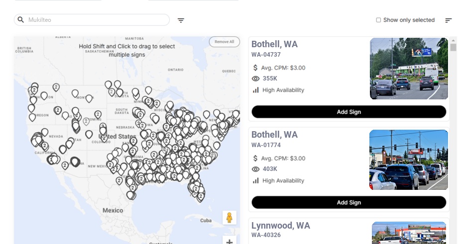 Billboard advertising in Mukilteo Wa, Washington - Choose your favorite location