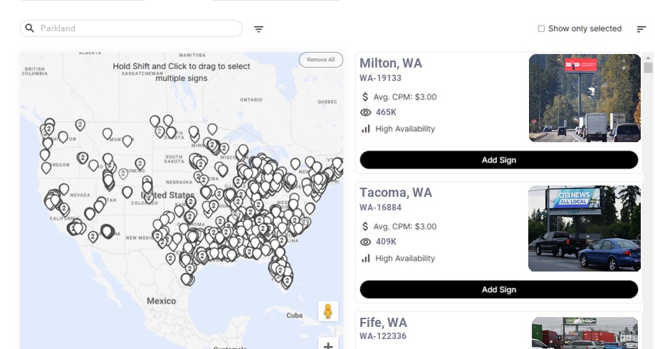 Billboard advertising in Parkland Wa, Washington - Choose your favorite location
