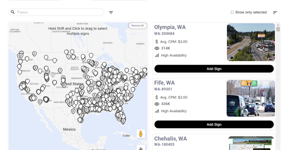 Billboard advertising in Pasco Wa, Washington - Choose your favorite location