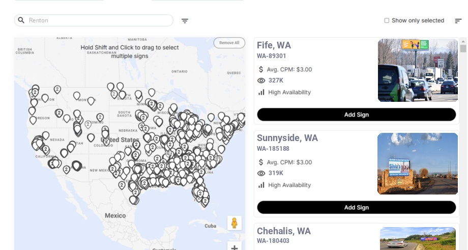 Billboard advertising in Renton Wa, Washington - Choose your favorite location