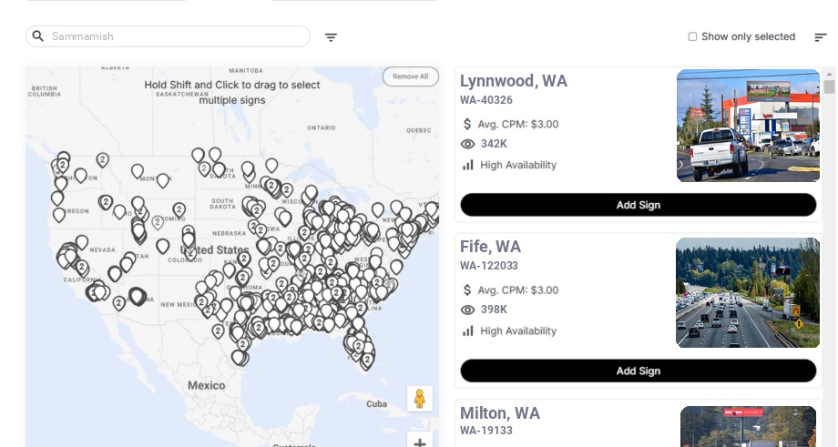 Billboard advertising in Sammamish Wa, Washington - Choose your favorite location