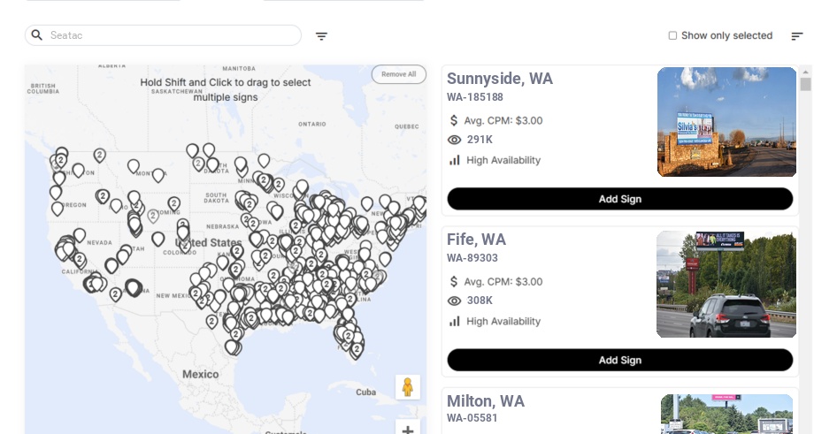 Billboard advertising in Seatac Wa, Washington - Choose your favorite location