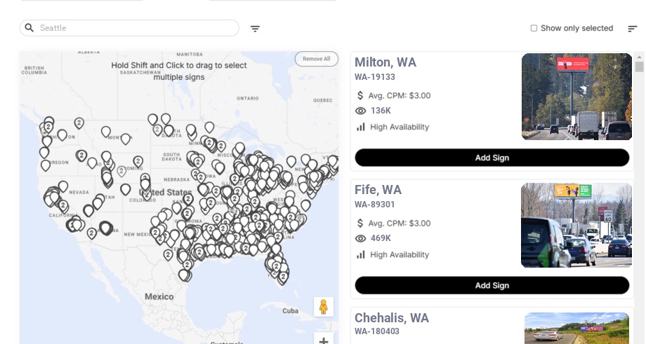 Billboard advertising in Seattle Wa, Washington - Choose your favorite location