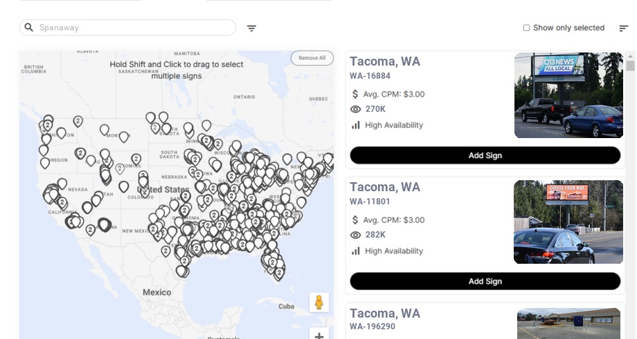 Billboard advertising in Spanaway Wa, Washington - Choose your favorite location