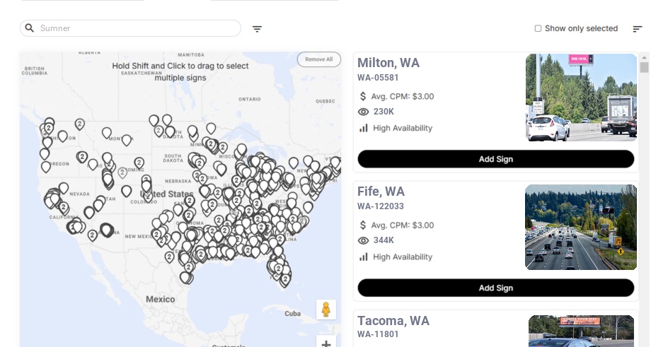Billboard advertising in Sumner Wa, Washington - Choose your favorite location