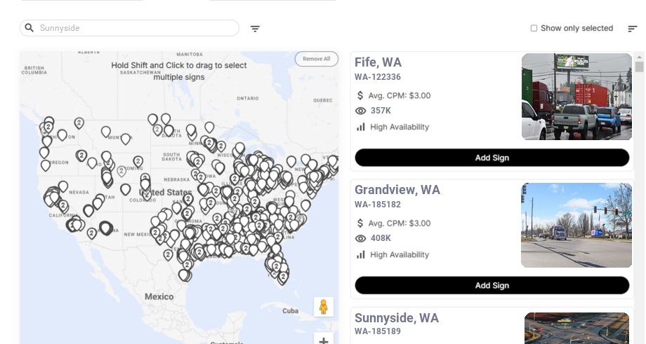 Billboard advertising in Sunnyside, Washington - Choose your favorite location