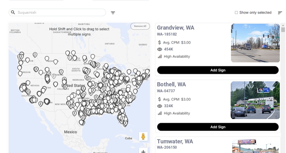 Billboard advertising in Suquamish Wa, Washington - Choose your favorite location